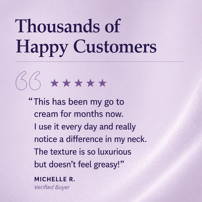 Swan Theory Neck Firming Cream verified buyer review from Michelle R. about using the cream daily and noticing a difference in her neck